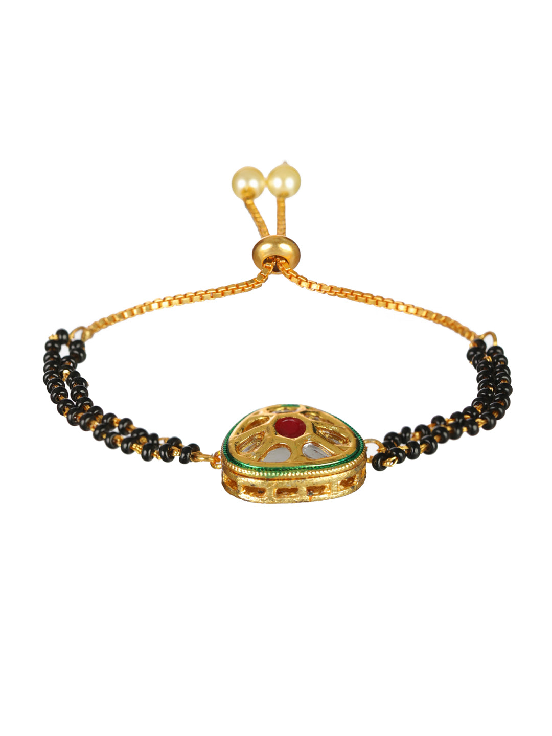 Priyaasi Kundan Black Bead Gold-Plated Mangalsutra Bracelet
