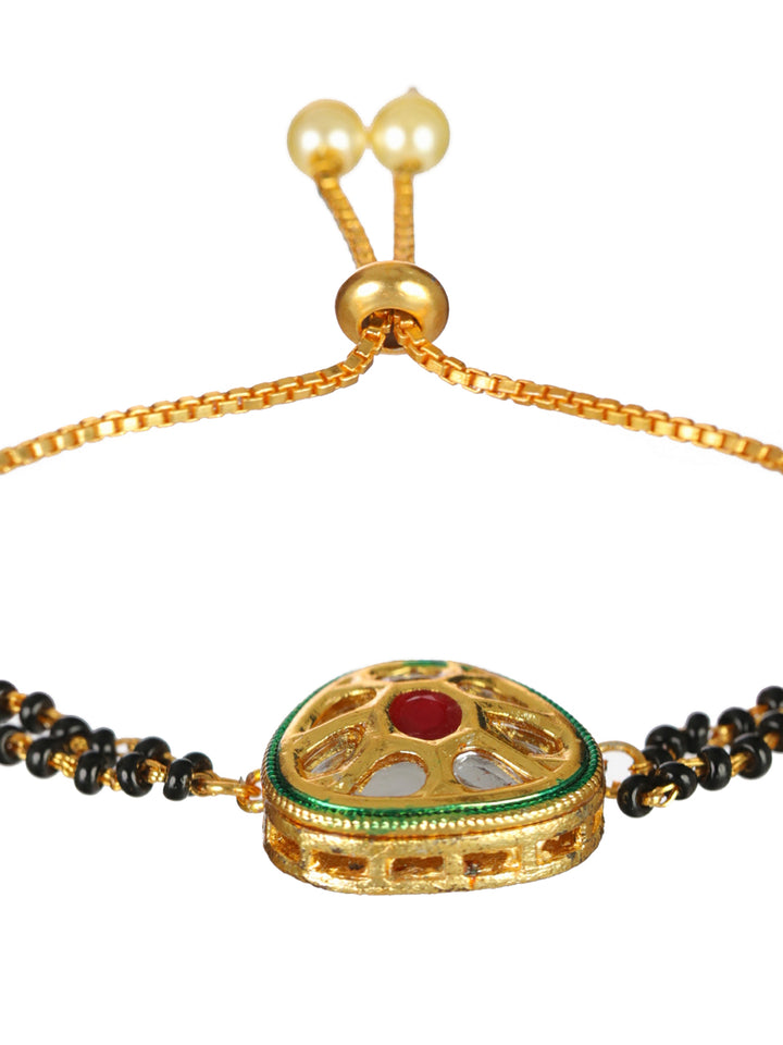 Priyaasi Kundan Black Bead Gold-Plated Mangalsutra Bracelet
