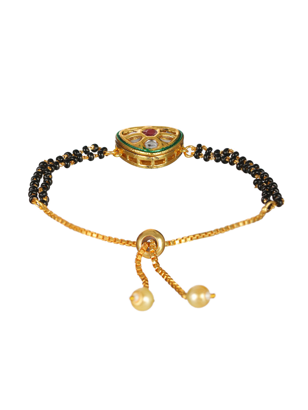 Priyaasi Kundan Black Bead Gold-Plated Mangalsutra Bracelet