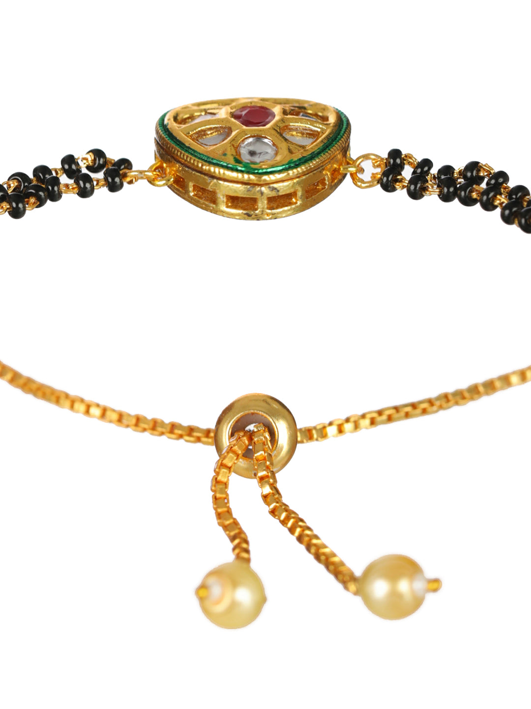 Priyaasi Kundan Black Bead Gold-Plated Mangalsutra Bracelet