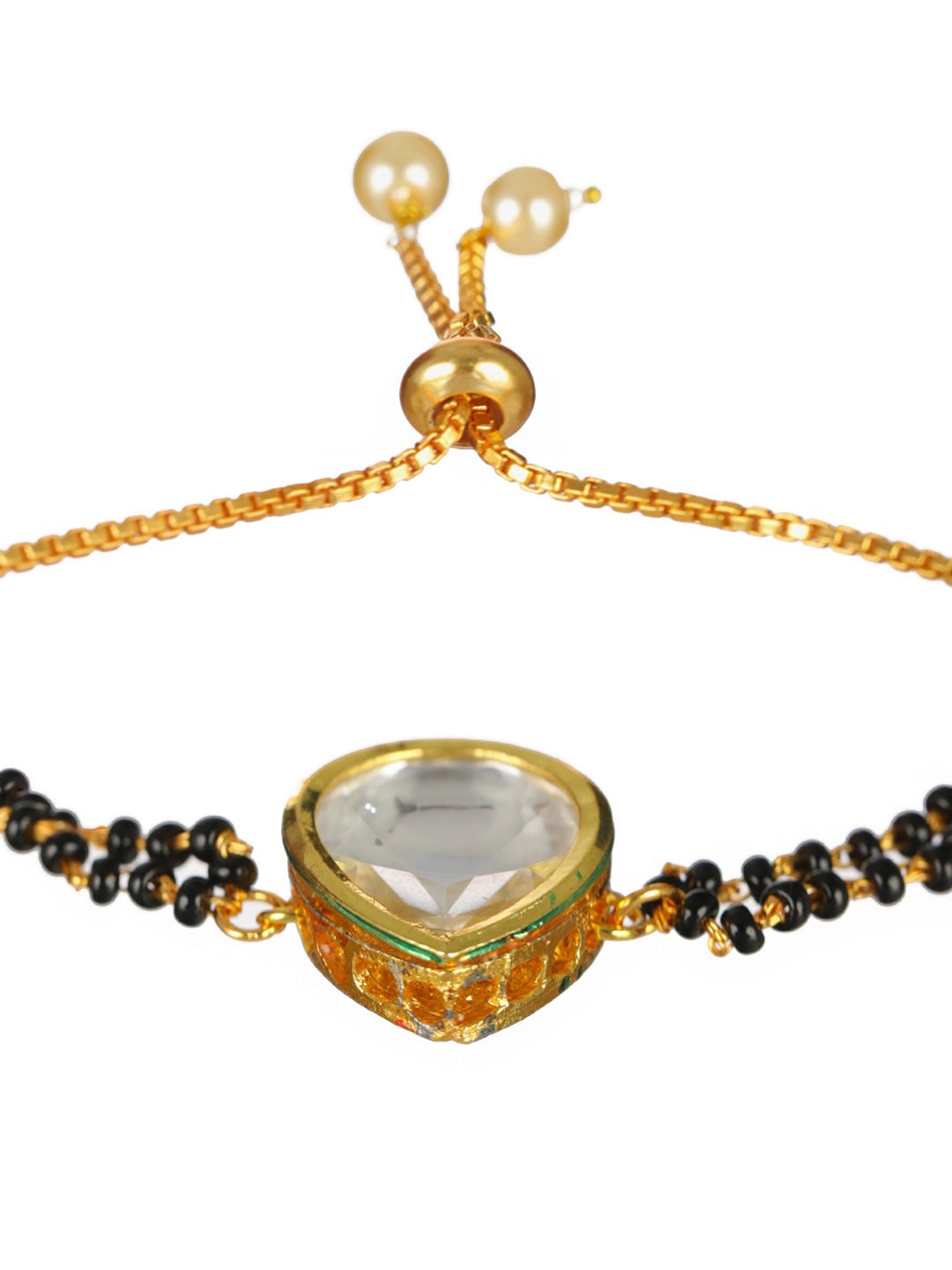 Priyaasi Kundan Pearl Black Bead Gold-Plated Mangalsutra Bracelet