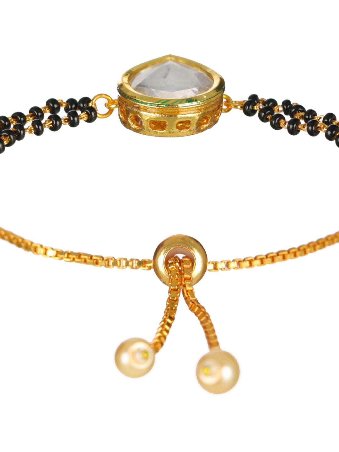 Priyaasi Kundan Pearl Black Bead Gold-Plated Mangalsutra Bracelet
