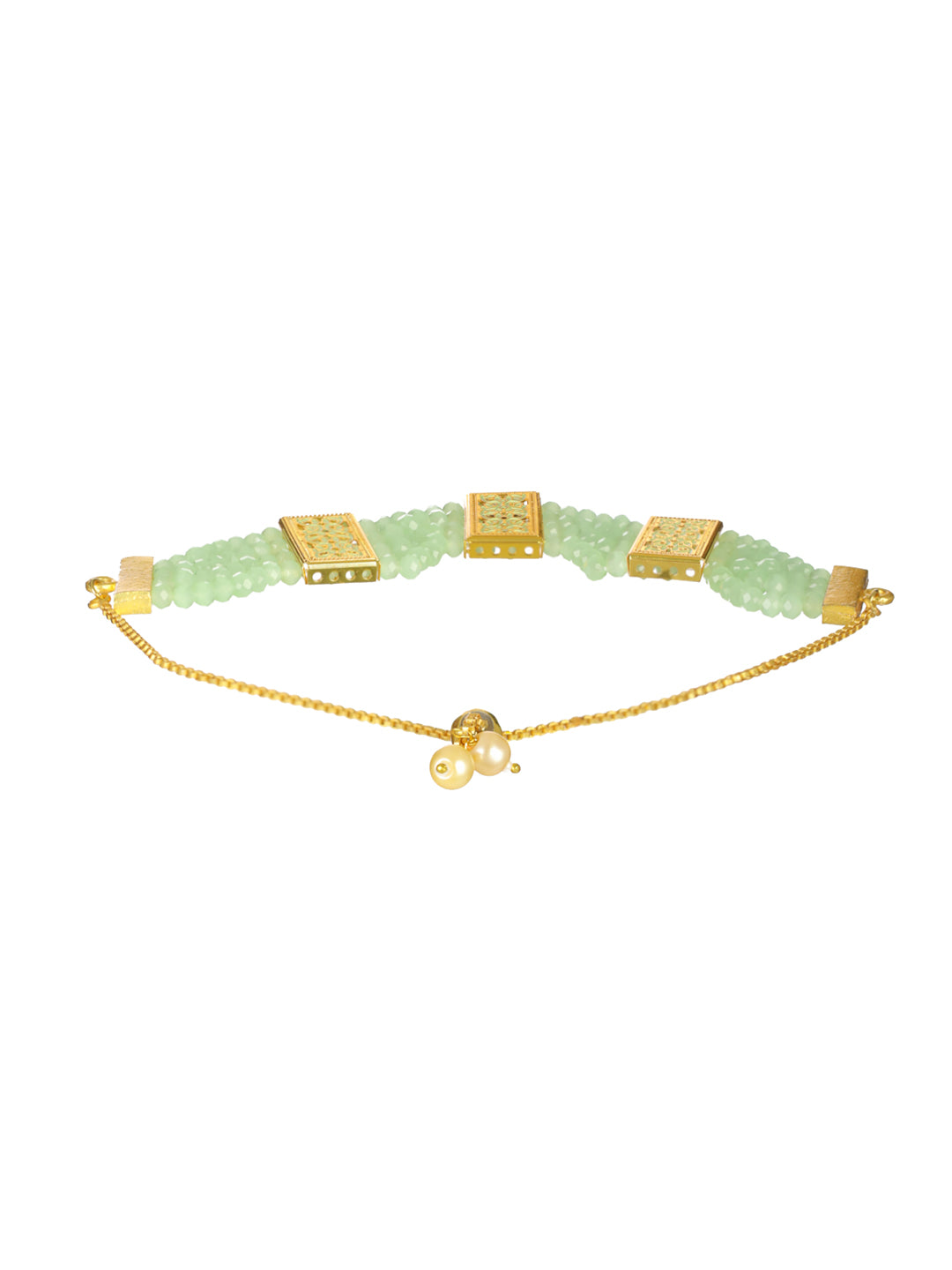 Priyaasi Green Leaf Meenakari Multilayer Gold-Plated Bracelet