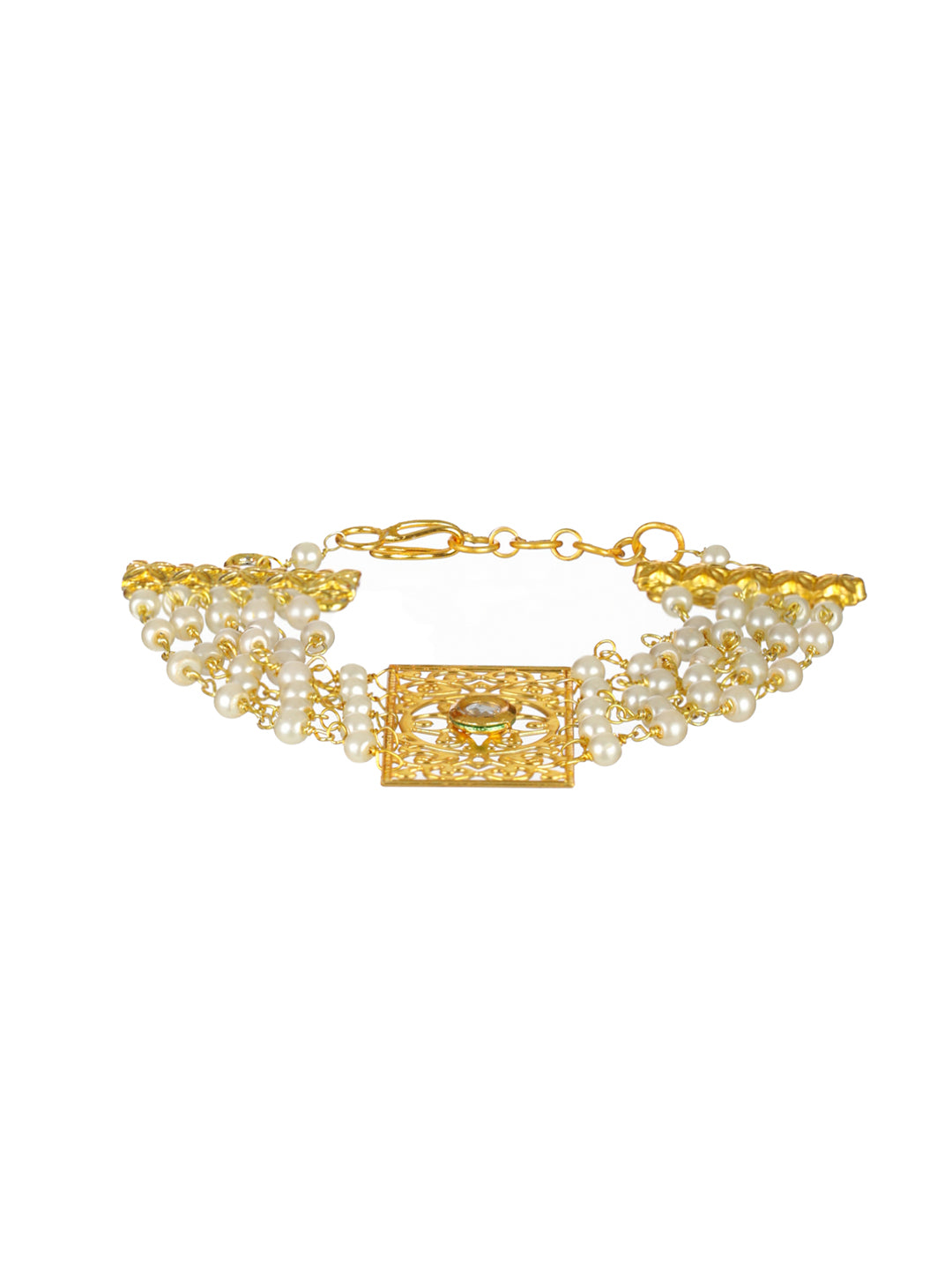 Priyaasi Elegant Floral Multilayer Pearl Gold-Plated Bracelet
