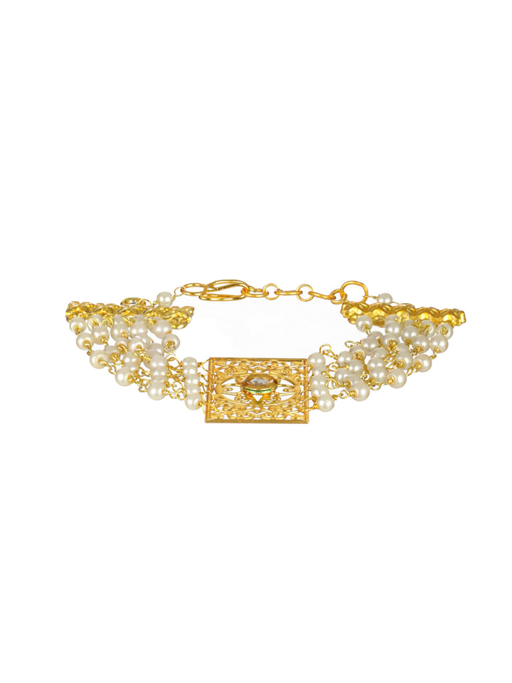 Priyaasi Elegant Floral Multilayer Pearl Gold-Plated Bracelet