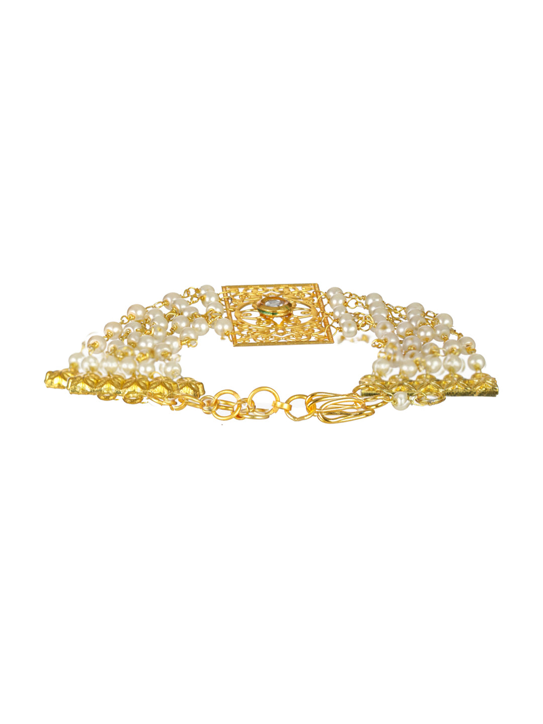 Priyaasi Elegant Floral Multilayer Pearl Gold-Plated Bracelet