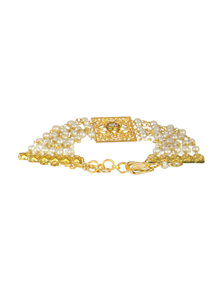 Priyaasi Elegant Floral Multilayer Pearl Gold-Plated Bracelet