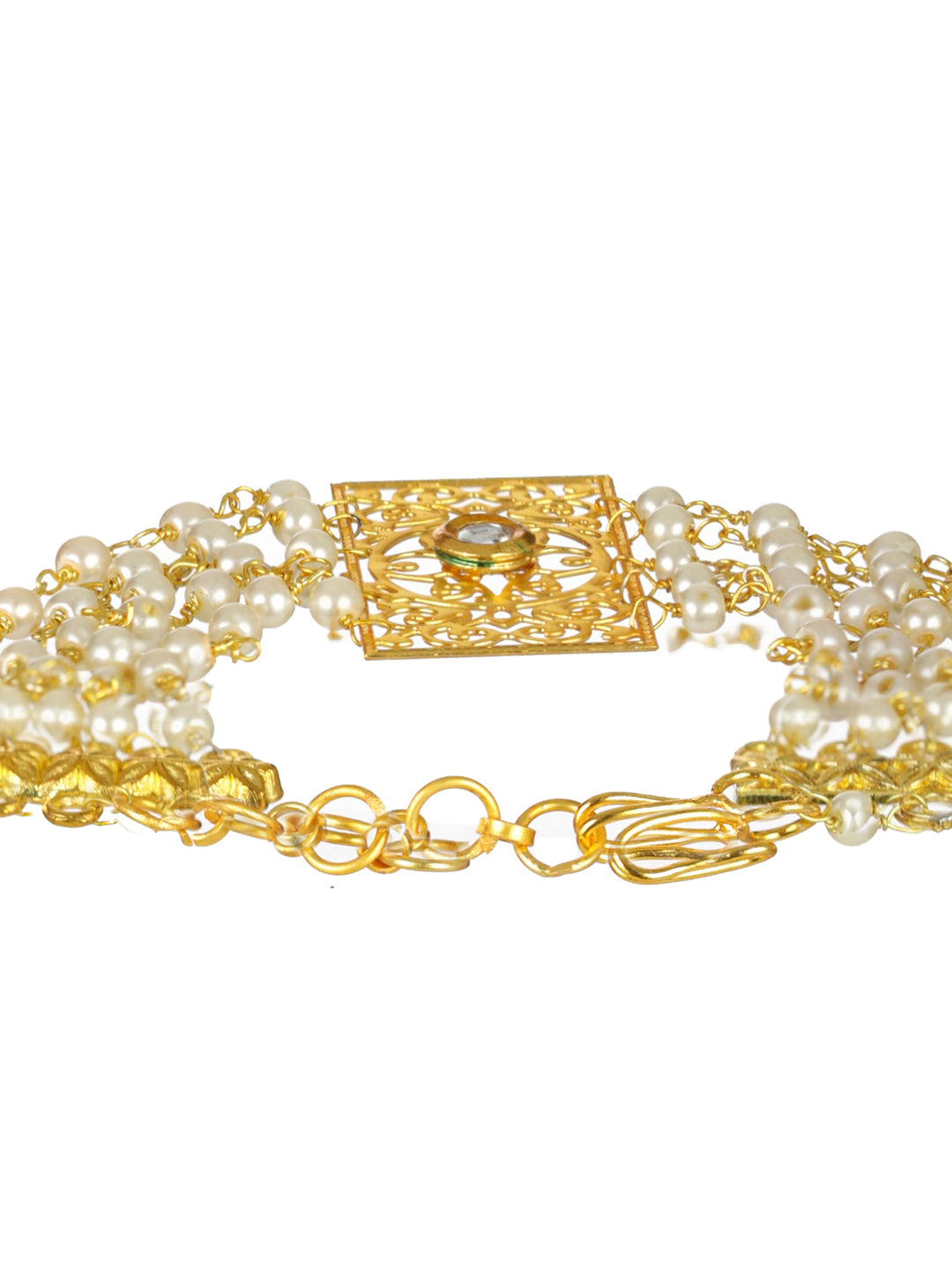Priyaasi Elegant Floral Multilayer Pearl Gold-Plated Bracelet
