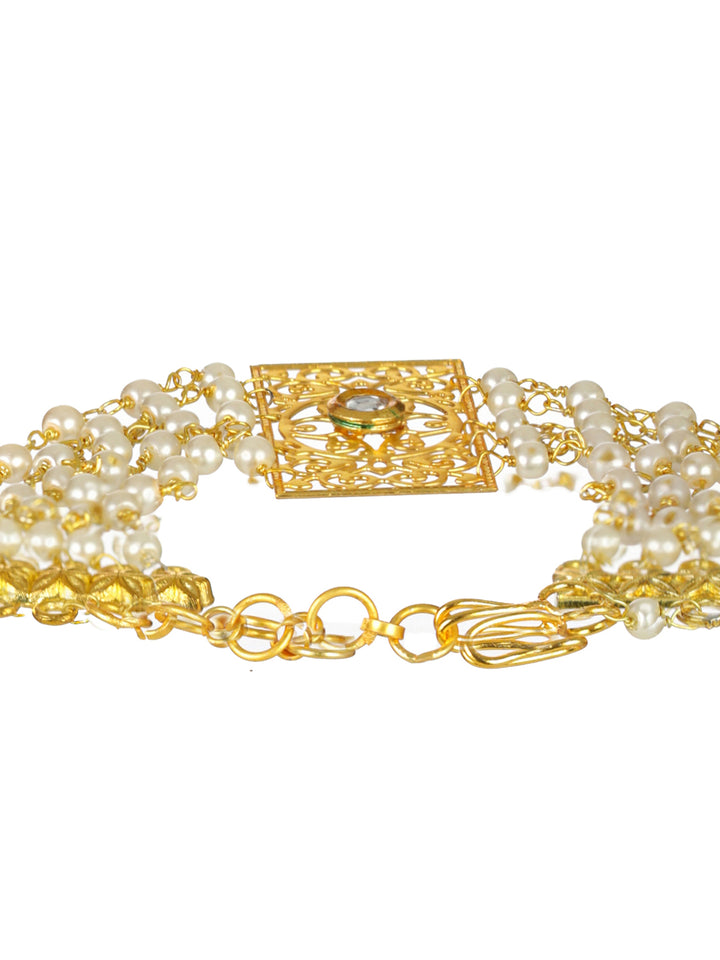 Priyaasi Elegant Floral Multilayer Pearl Gold-Plated Bracelet