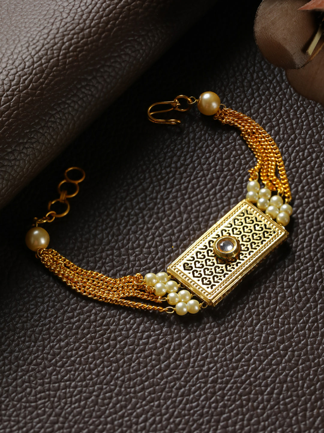 Priyaasi Studded Pearl Multilayer Gold-Plated Bracelet