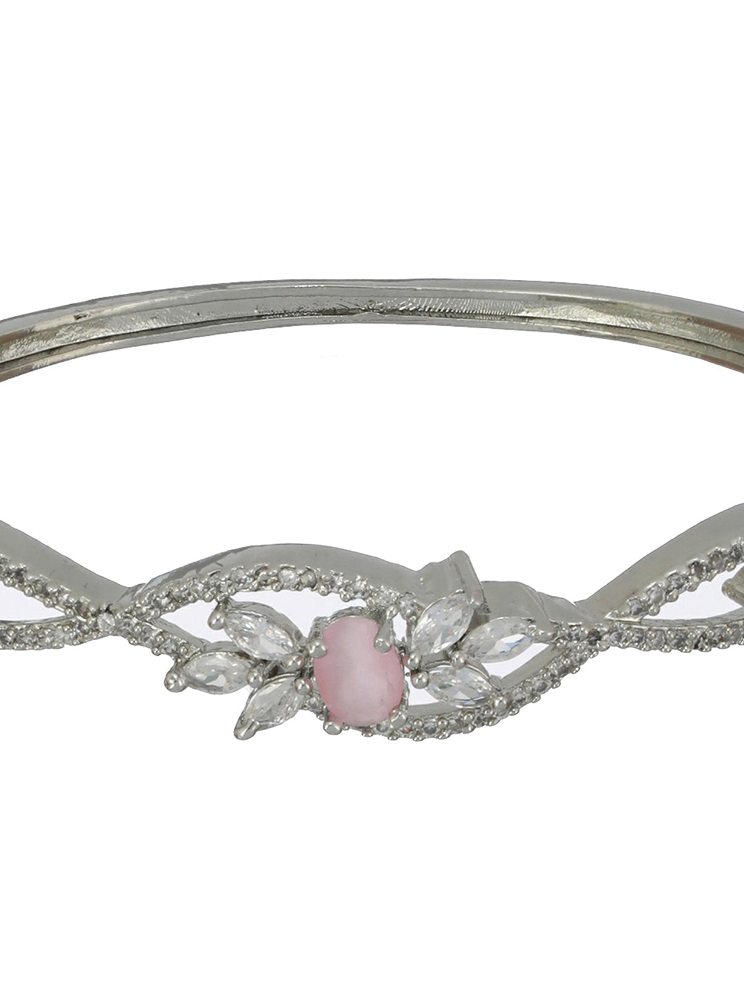 Pink Floral American Diamond Silver-Plated Bracelet