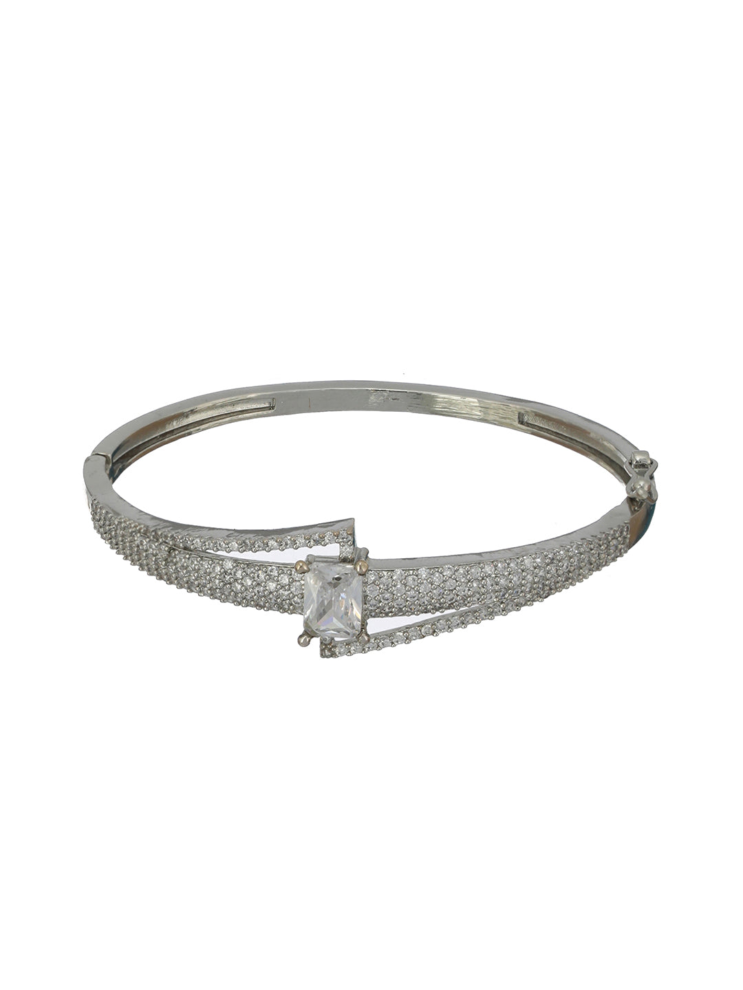 Elegant Block American Diamond Silver-Plated Bracelet
