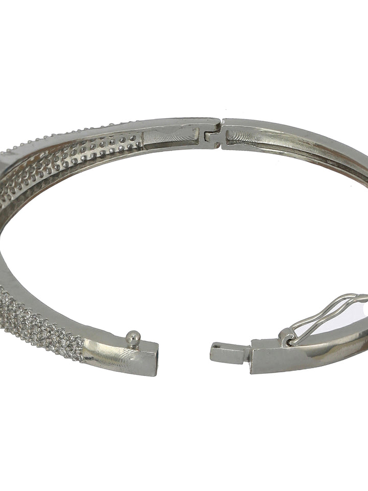 Elegant Block American Diamond Silver-Plated Bracelet