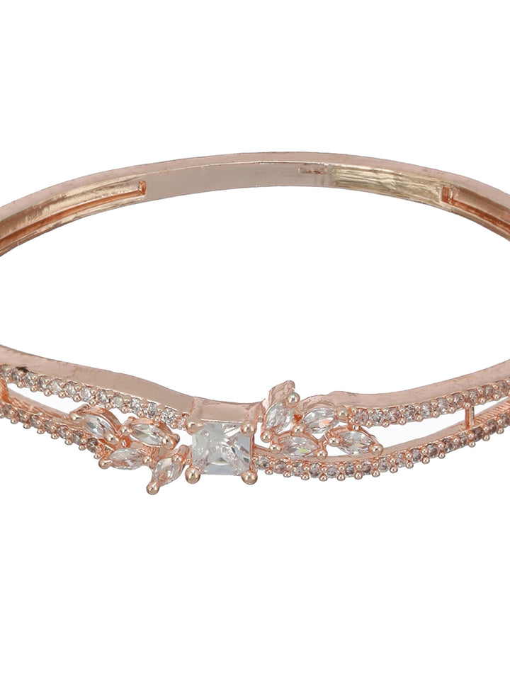 Pink Floral American Diamond Rose Gold-Plated Bracelet