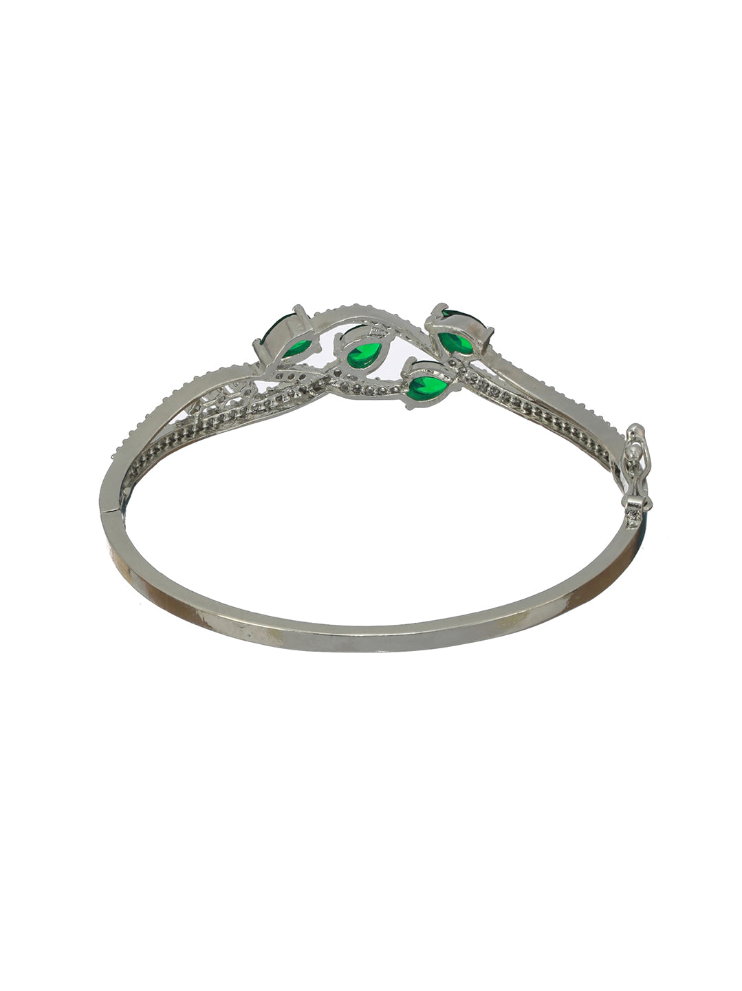 Green Leaf American Diamond Silver-Plated Bracelet