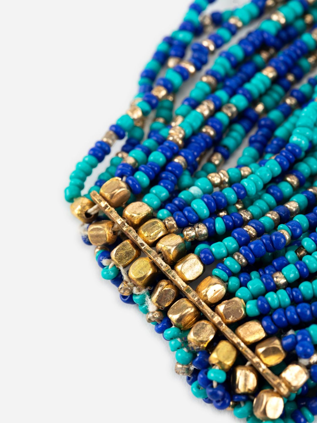 Blue Beaded Multilayer Elasticated Gold-Plated Bracelet