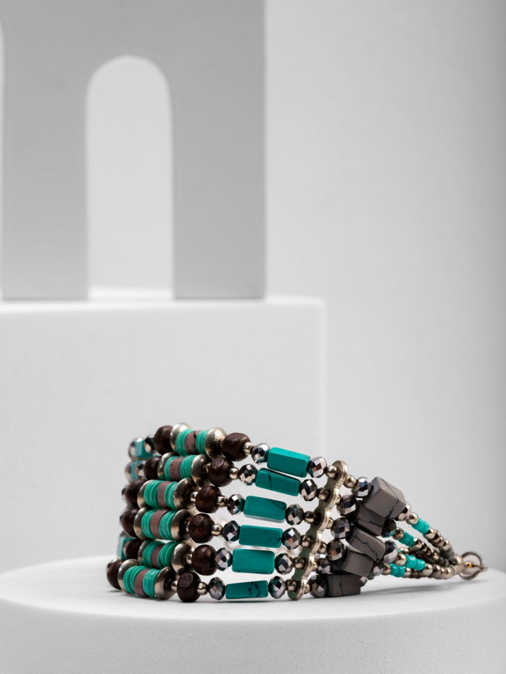 Grey & Blue Beaded Sequin Stack Multilayer Bracelet