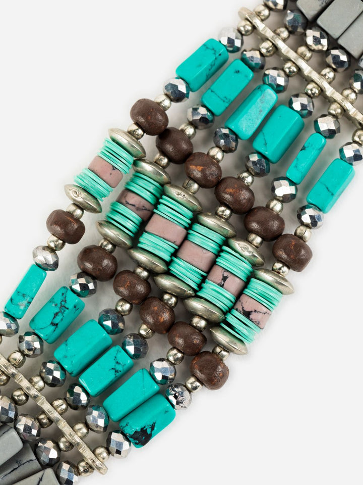 Grey & Blue Beaded Sequin Stack Multilayer Bracelet