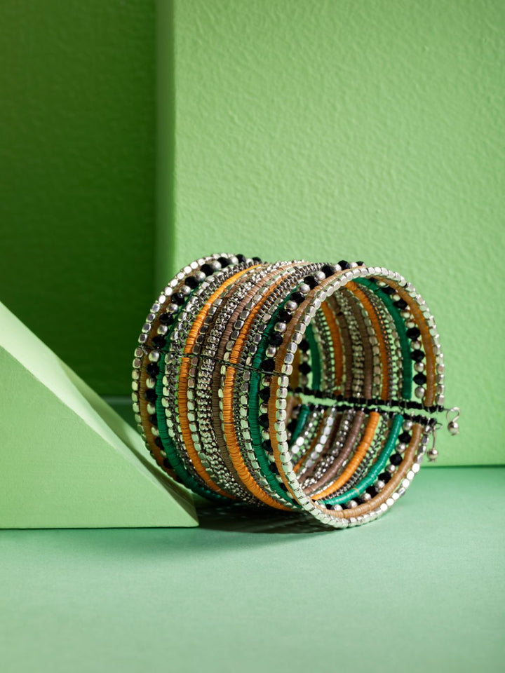 Beaded Sequin Stuffed Multilayer Cuff Bracelet