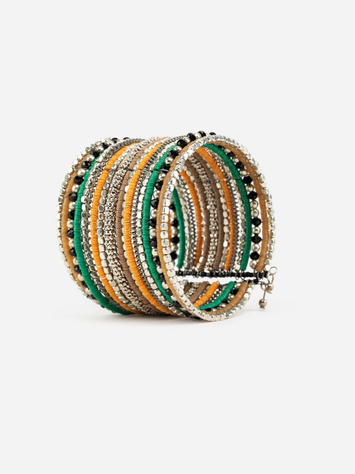 Beaded Sequin Stuffed Multilayer Cuff Bracelet