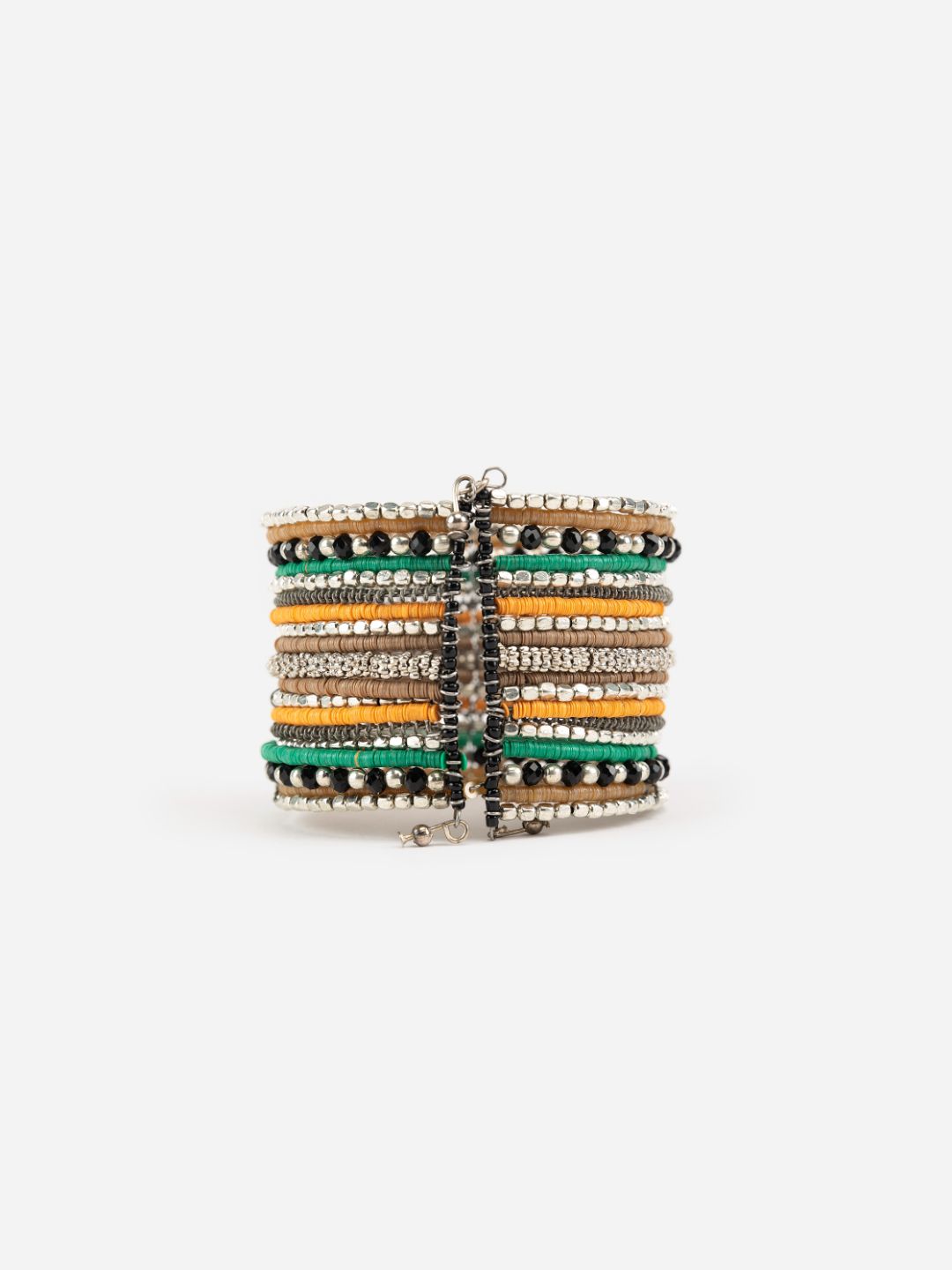 Beaded Sequin Stuffed Multilayer Cuff Bracelet