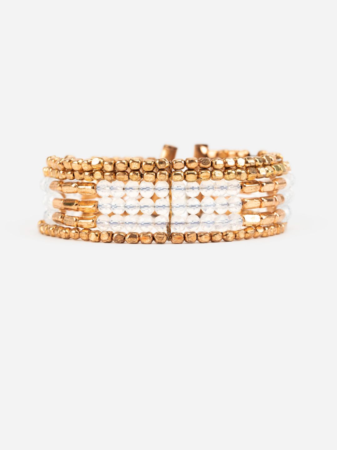 Golden White Multilayer Beaded Rose Gold-Plated Bracelet