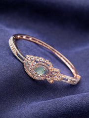Mint Green Leaf Design AD Rose Gold-Plated Bracelet