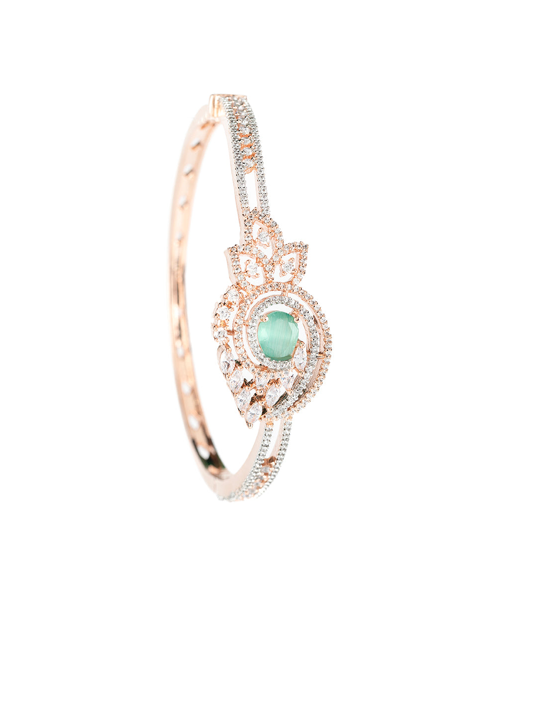 Mint Green Leaf Design AD Rose Gold-Plated Bracelet