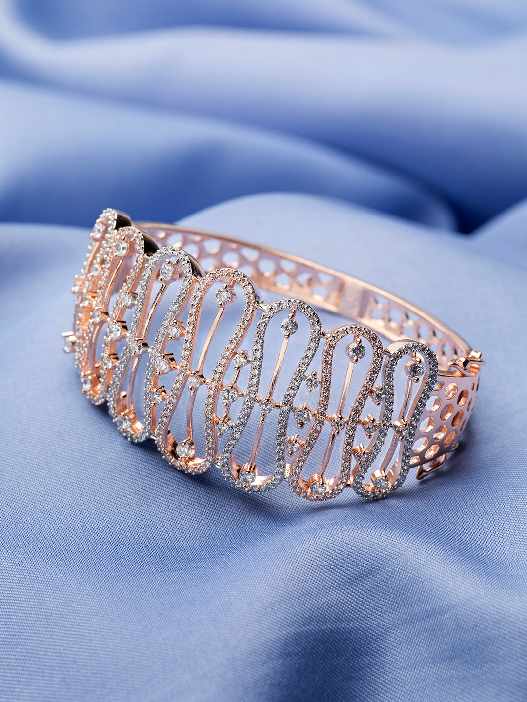 Elegant Bold American Diamond Rose Gold-Plated Bracelet