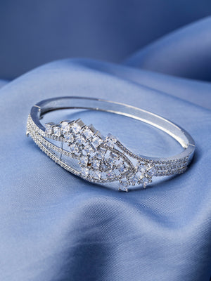 Square Studded American Diamond Silver-Plated Bracelet