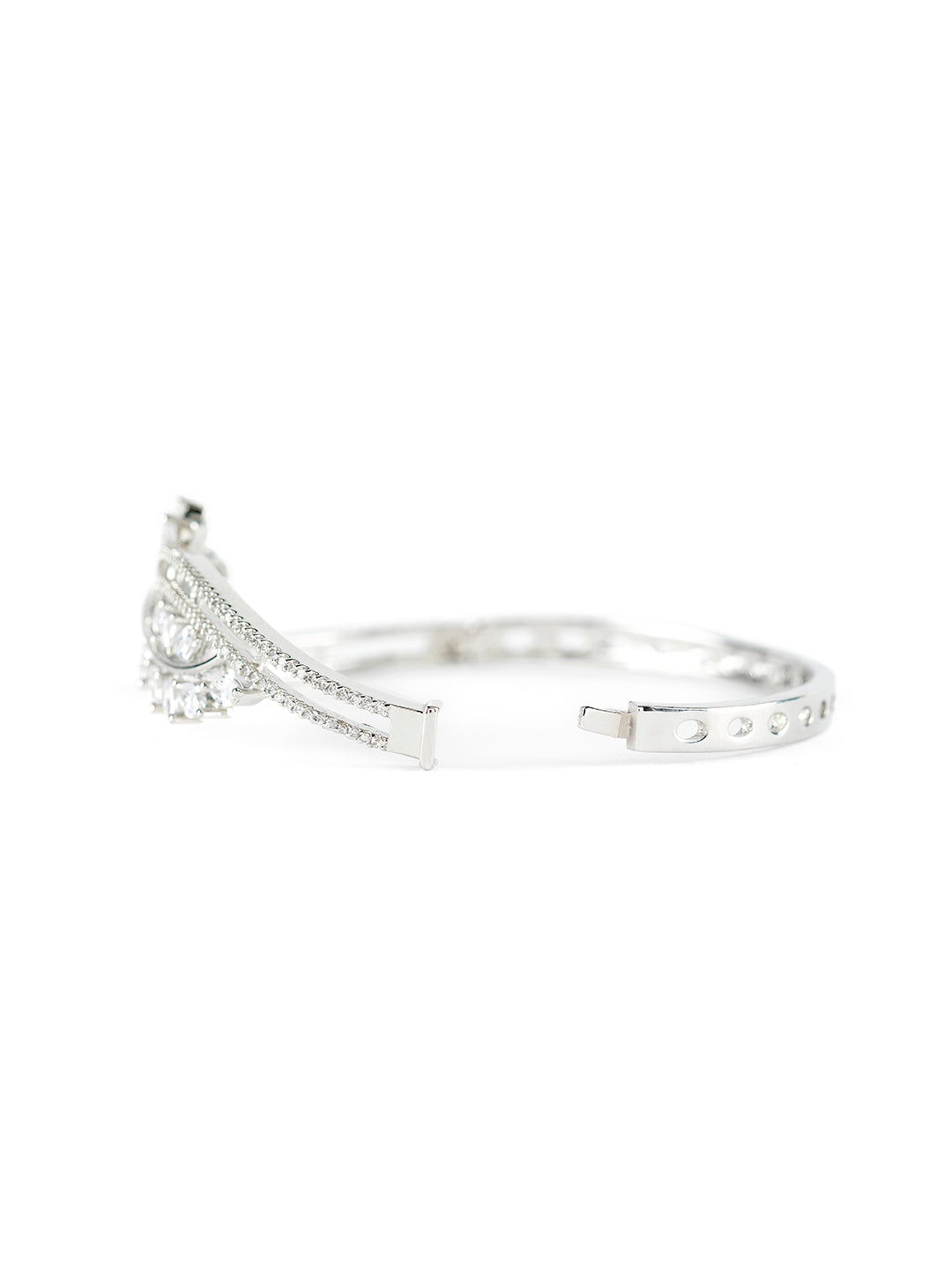 Leaf Design American Diamond Silver-Plated Bracelet