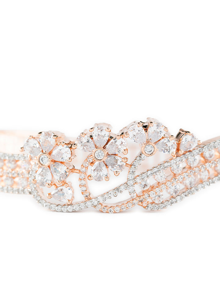 Stunning Floral American Diamond Rose Gold-Plated Bracelet