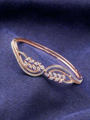 Stylish Leaf Design AD Studded Rose Gold-Plated Bracelet