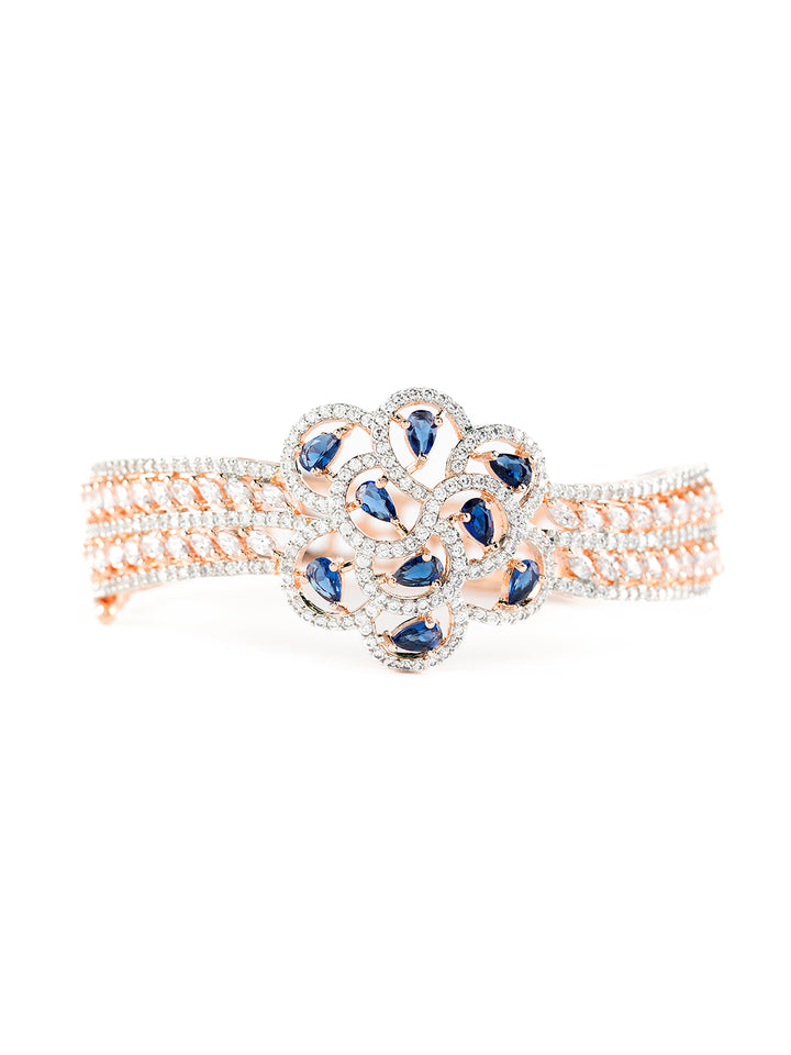 Blue Floral AD Studded Rose Gold-Plated Bracelet