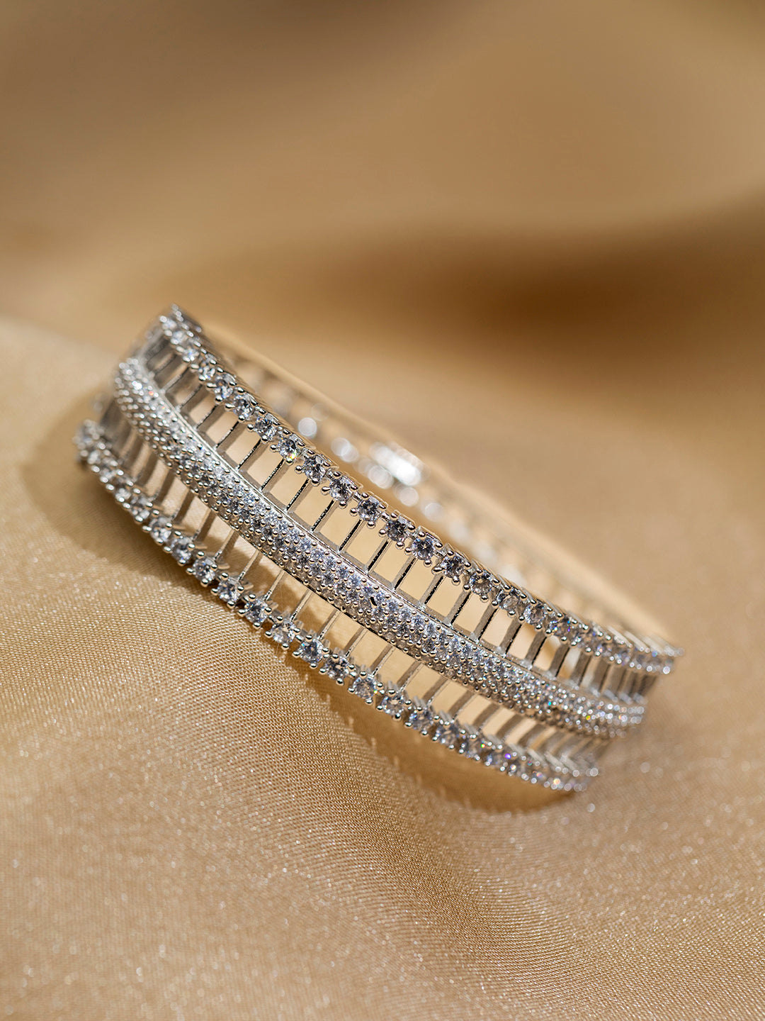 Bold Geometric American Diamond Silver-Plated Bracelet