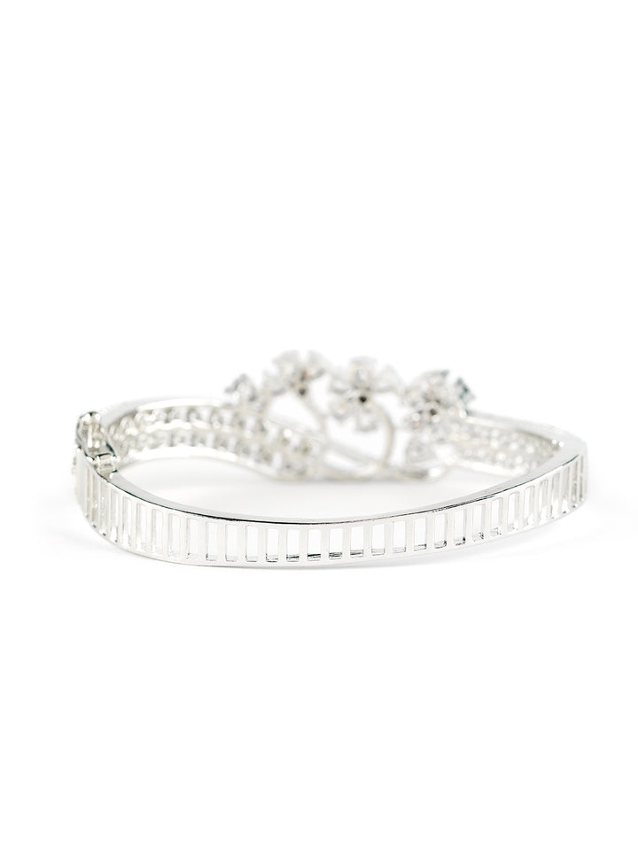 Stunning Floral American Diamond Silver-Plated Bracelet