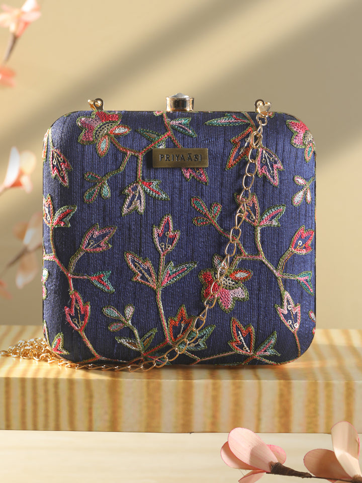 Blue Floral Thread Charm Clutch