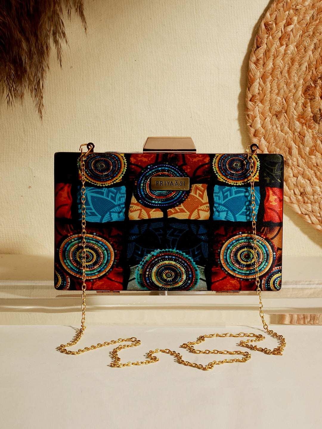 Chakra Charm Multicolor Printed Clutch