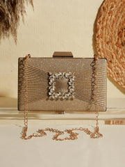 Bow-some Floral Studded Golden Shimmer Clutch