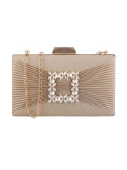 Bow-some Floral Studded Golden Shimmer Clutch
