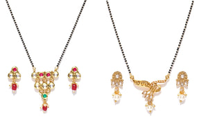 Set of 2 Kundan & Pearls Mangalsutra With Earrings Set
