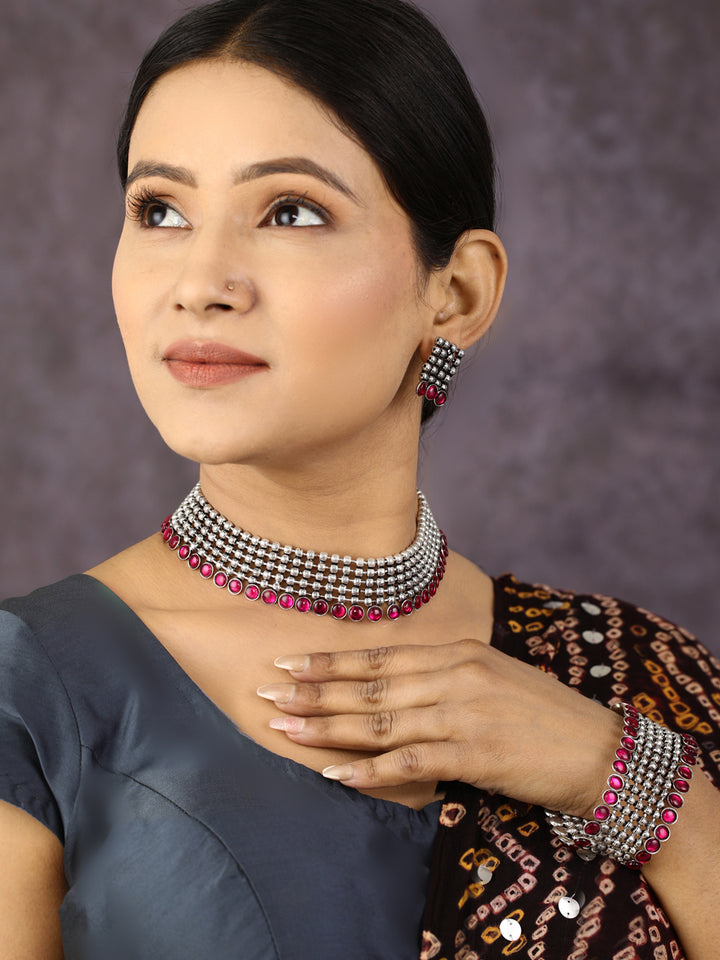 Set of Oxidised German Silver Necklace,Bracelet and Anklet