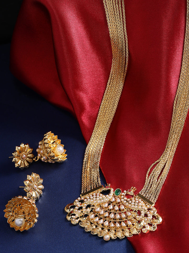 White Beads Gold Plated Peacock Jewellery Set