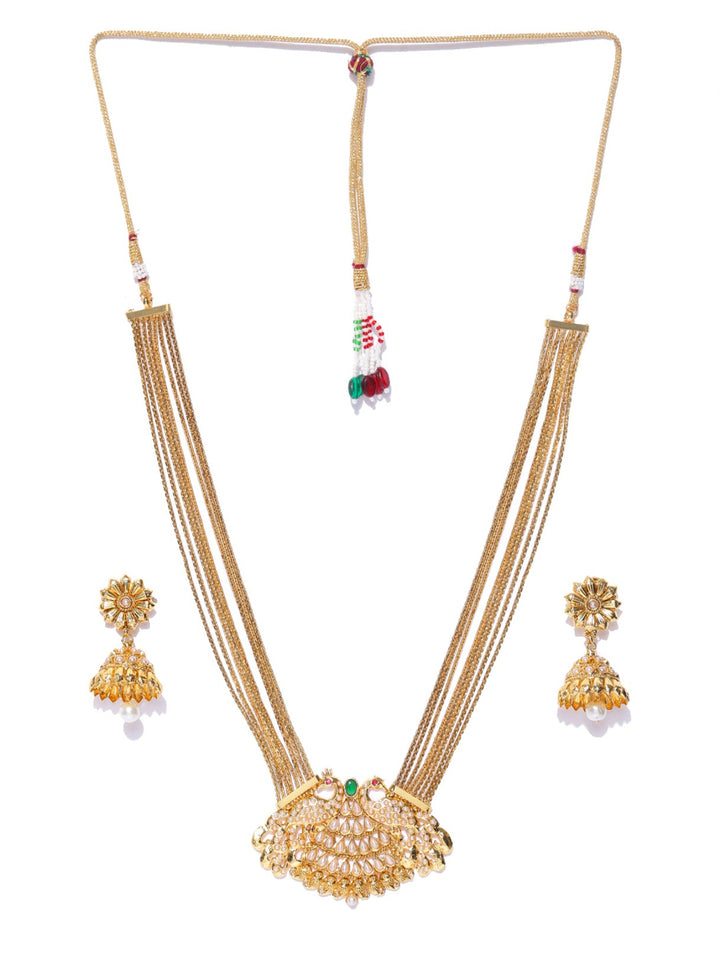 White Beads Gold Plated Peacock Jewellery Set