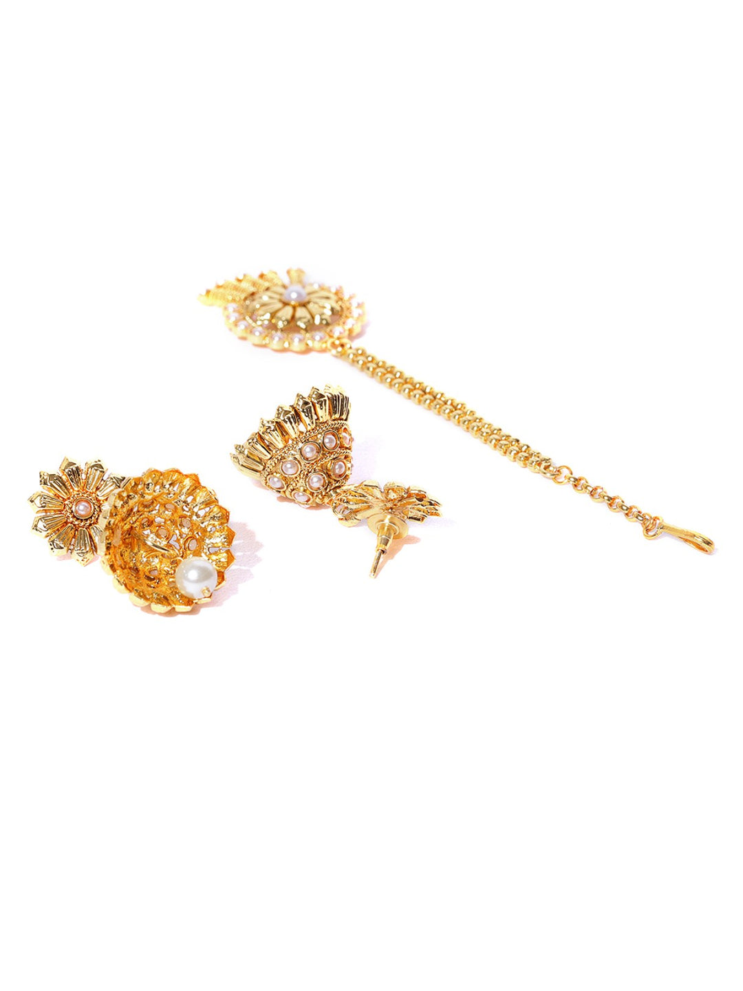 White Beads Gold Plated MaangTika Jewellery Set