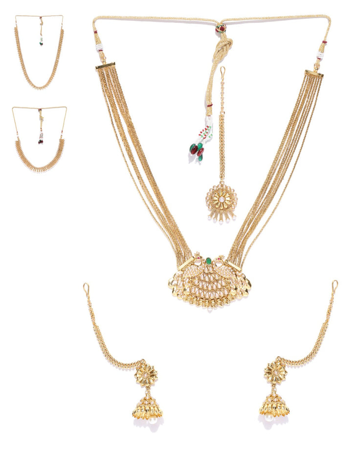 Set of 3 White Beads Gold Plated MaangTika Jewelery Set