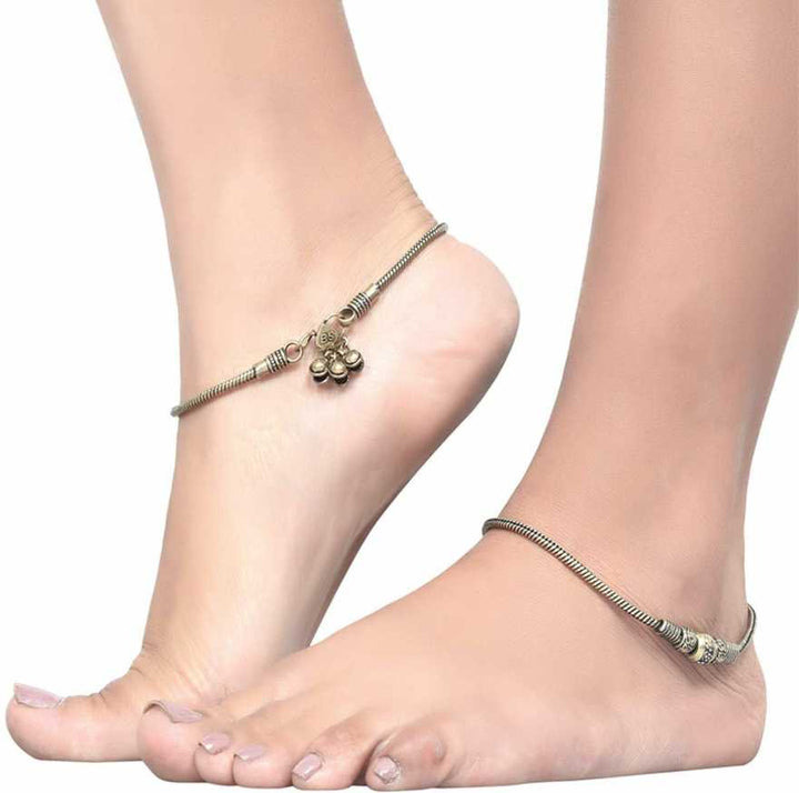 Set of 2 Oxidized Gold-Plated Anklets