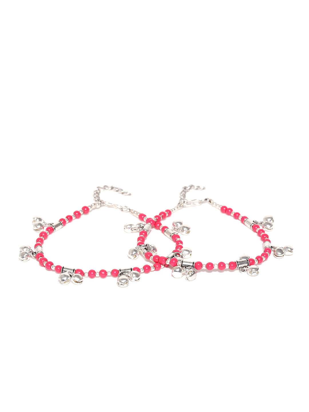 Designer Red German Silver/Oxidized Set Of 2 Anklet/Payal