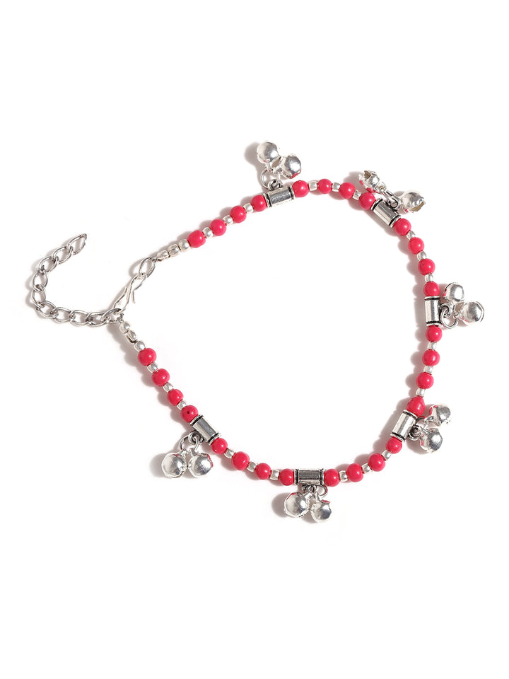 Designer Red German Silver/Oxidized Set Of 2 Anklet/Payal