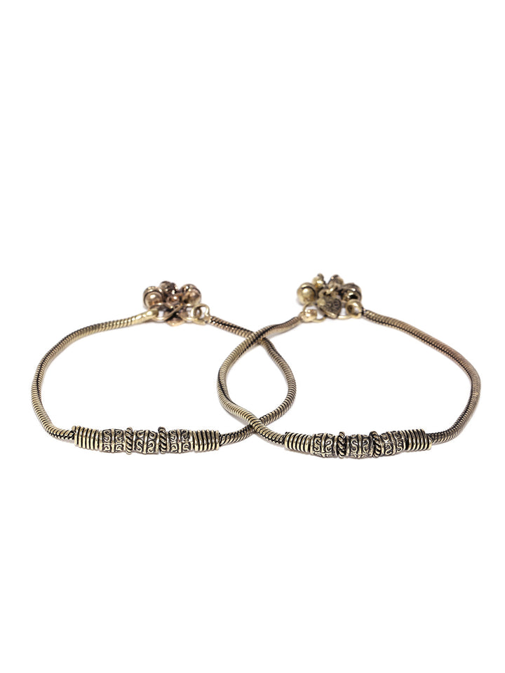Set of 2 Oxidized Gold-Plated Anklets